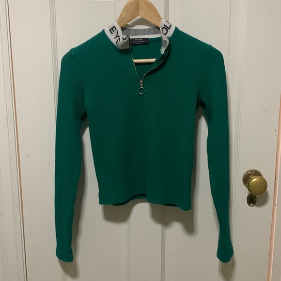 BERSHKA zip up knit green top - Picture 1 of 4